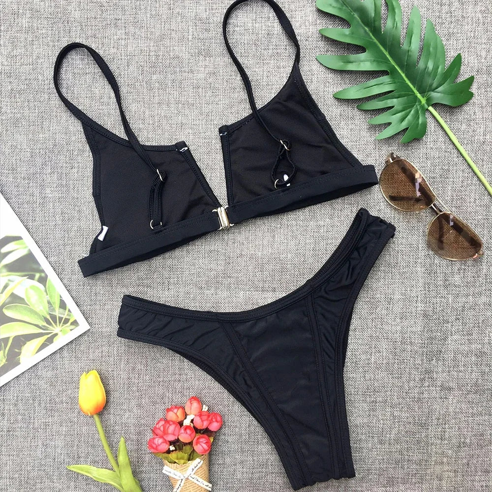Splicing Denim V Shaped Thong Bikini Women Swimsuit Female Swimwear Two Pieces Bikini Set Bather Push Up Bathing Suit Swim Lady