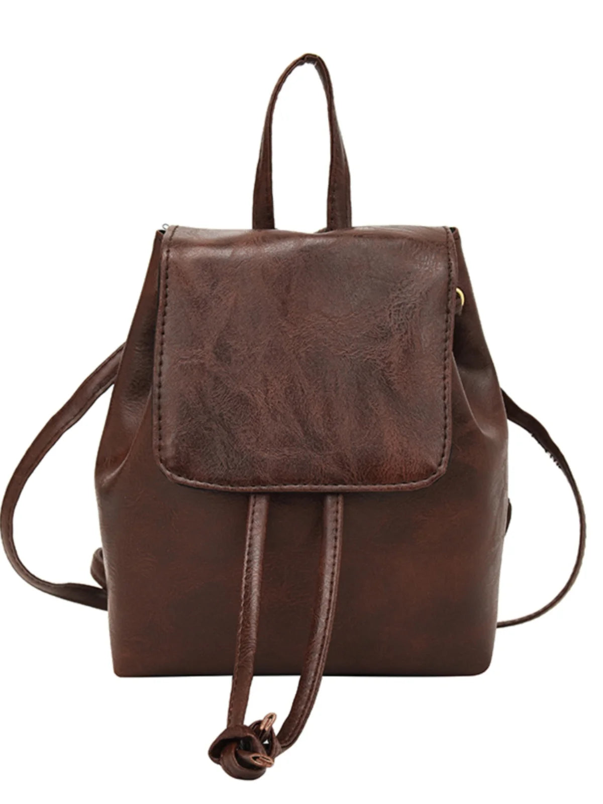 Compact Brown Retro Shoulder Bag Women's Spring Summer New Simple Artistic Match Double Rope Single Shoulder Bag Casual Style