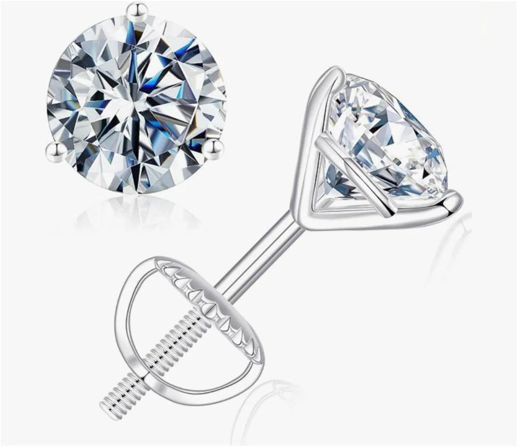 18K solid Real gold Lab grow diamond earrings Simple 3 claw 10K gold 1CT diamond earrings custom Valentine's Day gift for women