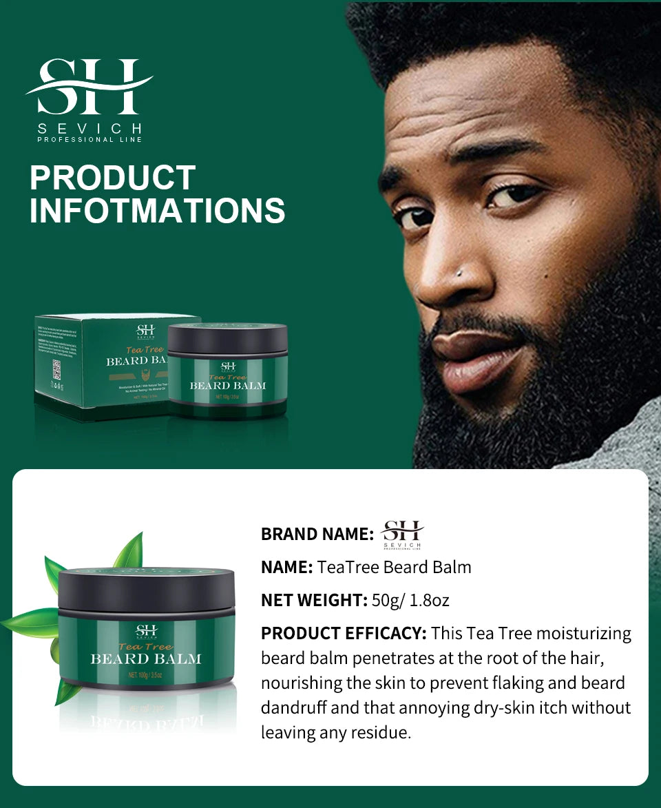 Natural Beard Balm Wax Tea Tree Beard Style Cream Soften Moisturize Thicken Professional Mustache Cream Beard Care For Gentlemen