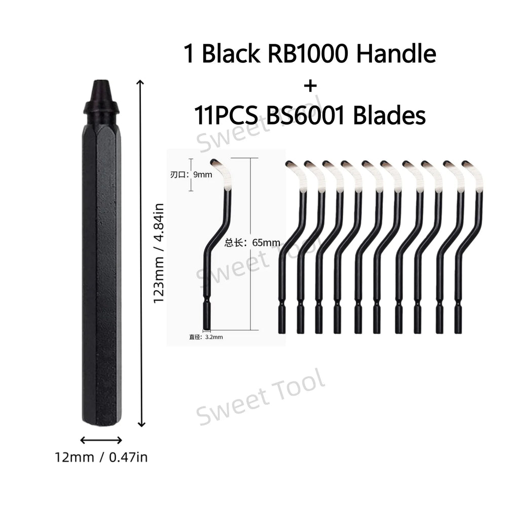 Deburring Tool Set RB1000 Black Metal Handle with 1/10/11 Swivel Blades for Metal PVC Plumbing 3D Printing Plastic Copper Resin