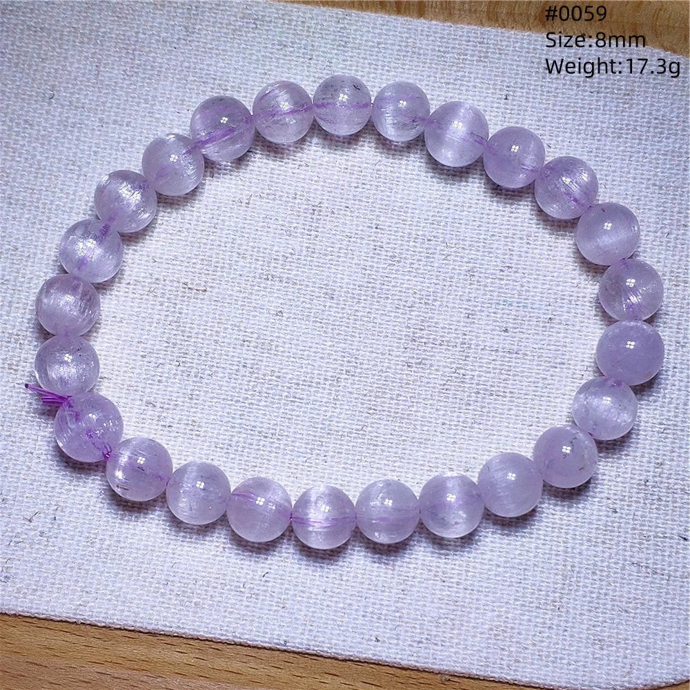 Natural Purple Kunzite Clear Round Beads Bracelet Jewelry Women Men Colorful Kunzite Bracelet Cat Eye Women Men AAAAAA