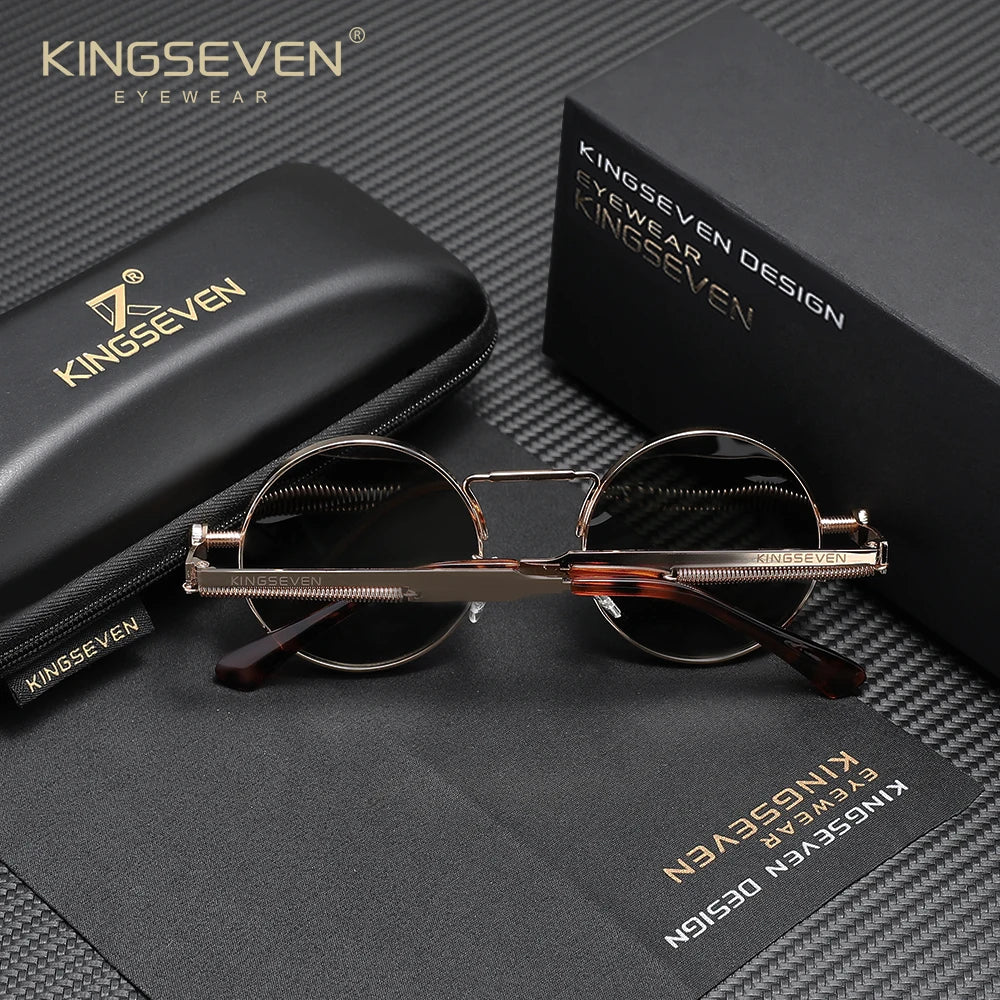 KINGSEVEN Polarized Round Sunglasses Men Retro Vintage Style Women Steampunk Sun Glasses for Men