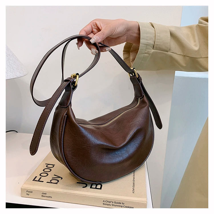 Retro Versatile Women's Shoulder Bag Simple Fashionable New Style Matching Dumpling Shape Crossbody Bag Trendy High-End Feeling