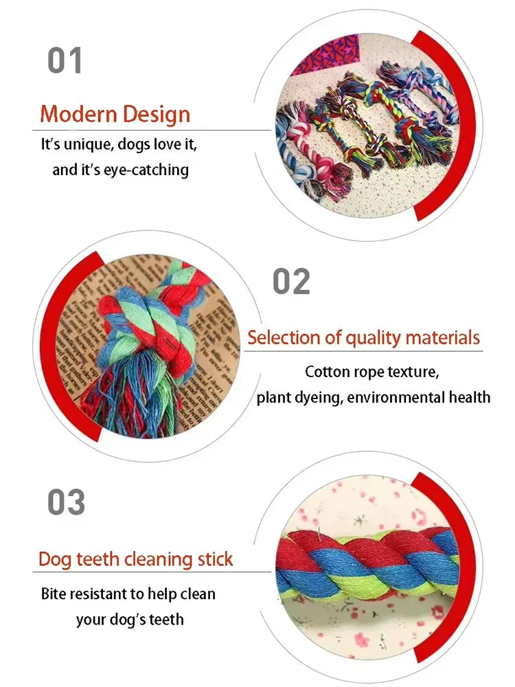 Cotton Double Knot Dog Rope Toy Chew Toy Teething Stick For Puppy Small Medium Dogs Interactive Self Entertaining Pet Play Toy