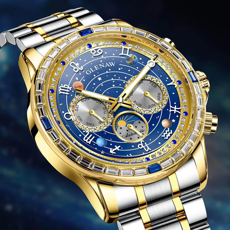 Glenaw top brand luxury fashion personalized fully automatic mechanical gold watch men's luminous waterproof watch