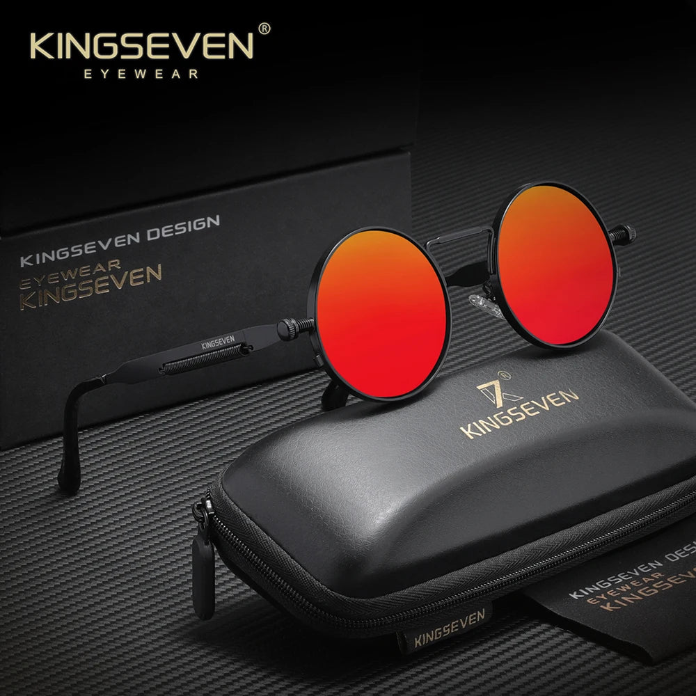KINGSEVEN Polarized Round Sunglasses Men Retro Vintage Style Women Steampunk Sun Glasses for Men