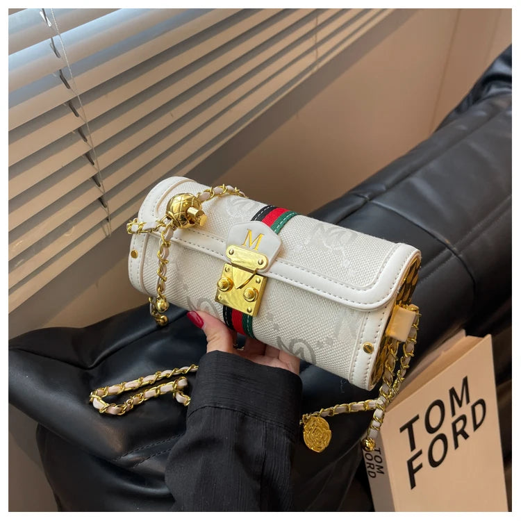 Fashionable Retro Summer Women's Chain Crossbody Bag Trendy Cylinder Bag Soft PU Leather Casual Style Small Size Korean Style