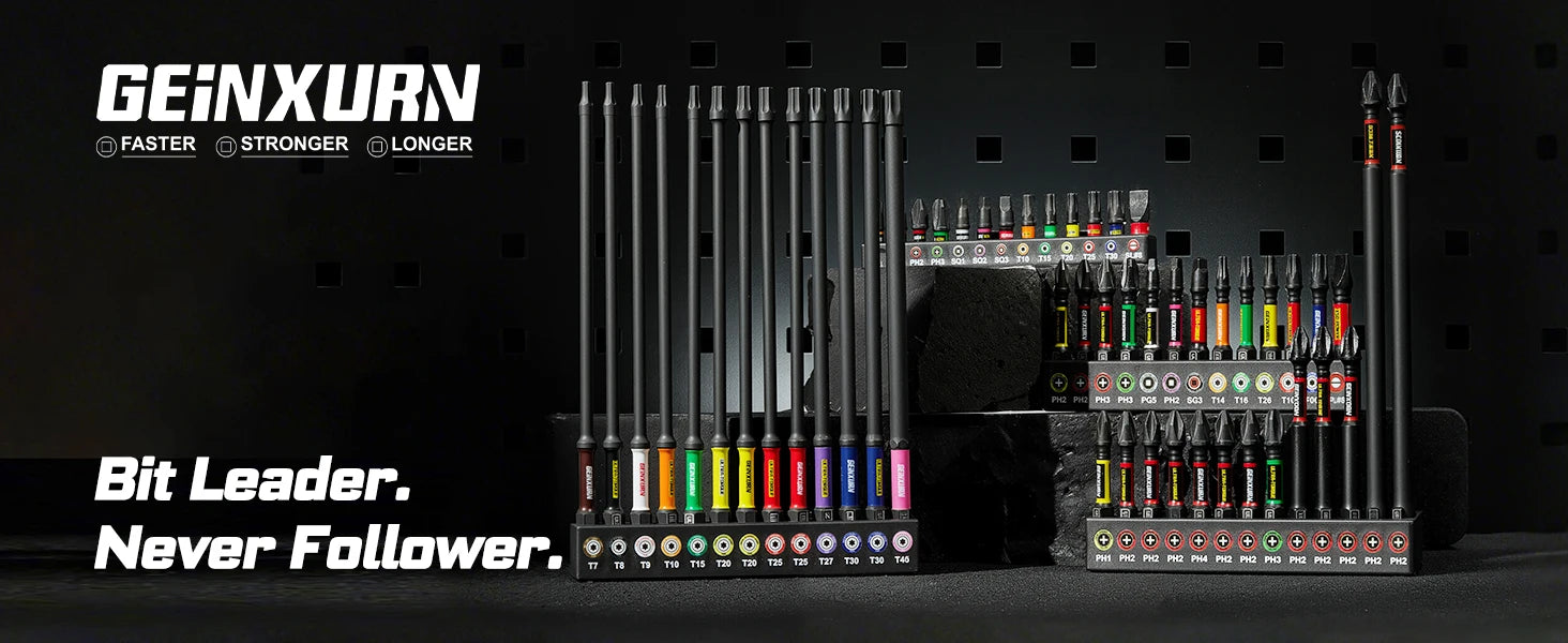 Geinxurn Impact Phillipes/Square/Slotted/Hex Screwdriver Bits Set,1''/2'' Magnetic S2 Steel Bits Set with Color Coded Base