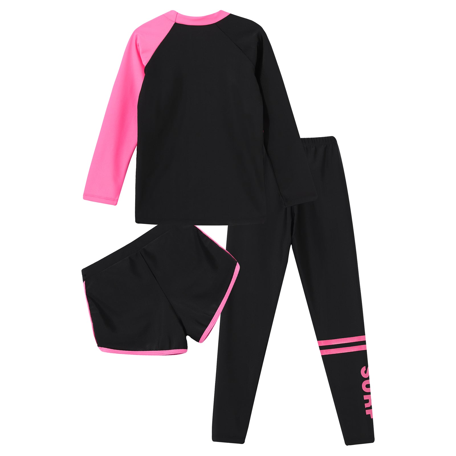 Kids Rash Guard Swimwear 3 Piece Swimming Sets Quickly Dry Swimsuit Sun Protection Long Sleeve Top+Shorts+Pants Swim Outfits