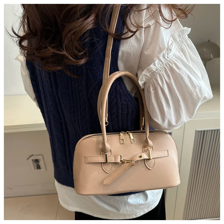 Modern  Shaped Women's Handbag Crossbody Commuter Bag Fashionable Retro Bowling Bag Soft Handle Polyester