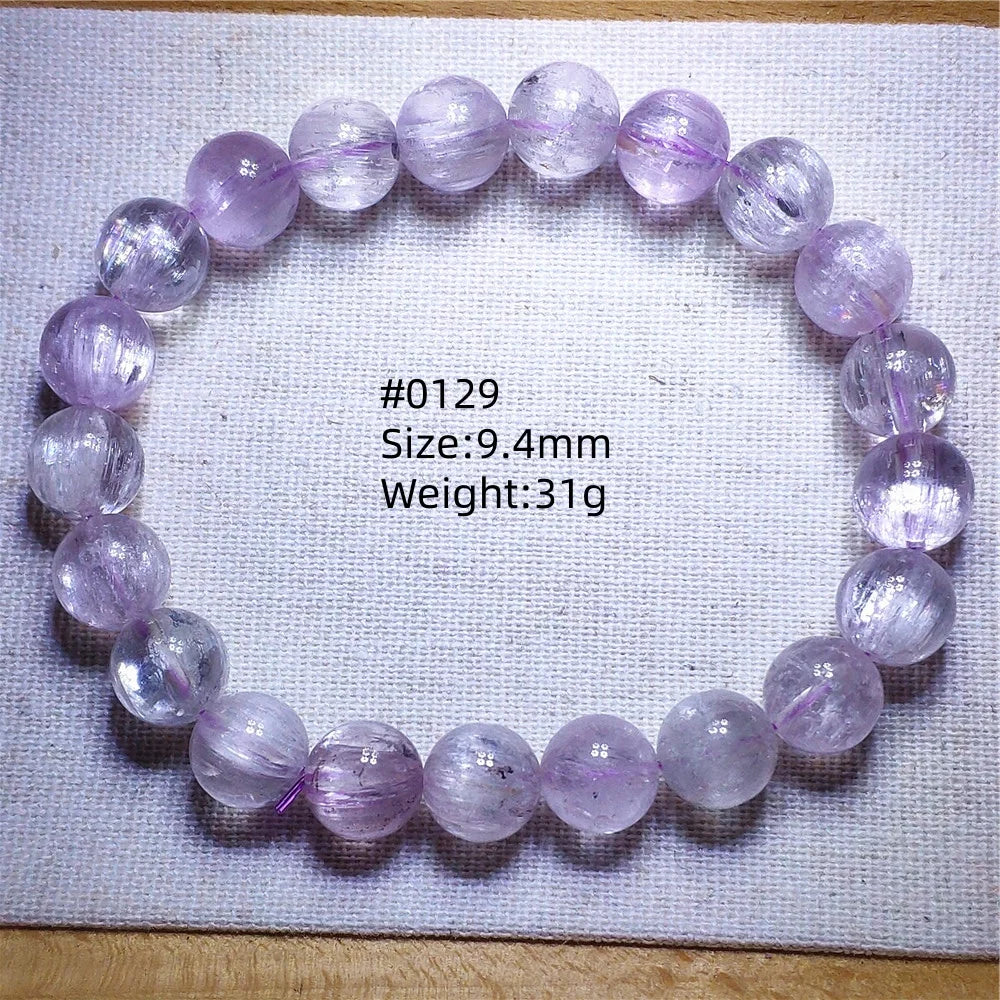 Natural Purple Kunzite Clear Round Beads Bracelet Jewelry Women Men Colorful Kunzite Bracelet Cat Eye Women Men AAAAAA