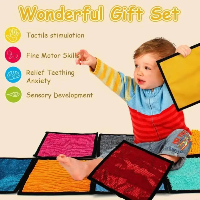 A5YC 16Pcs Infant Exploration Mat Machine Washable Multi Texture Design Sensory Toy For Sensory Development