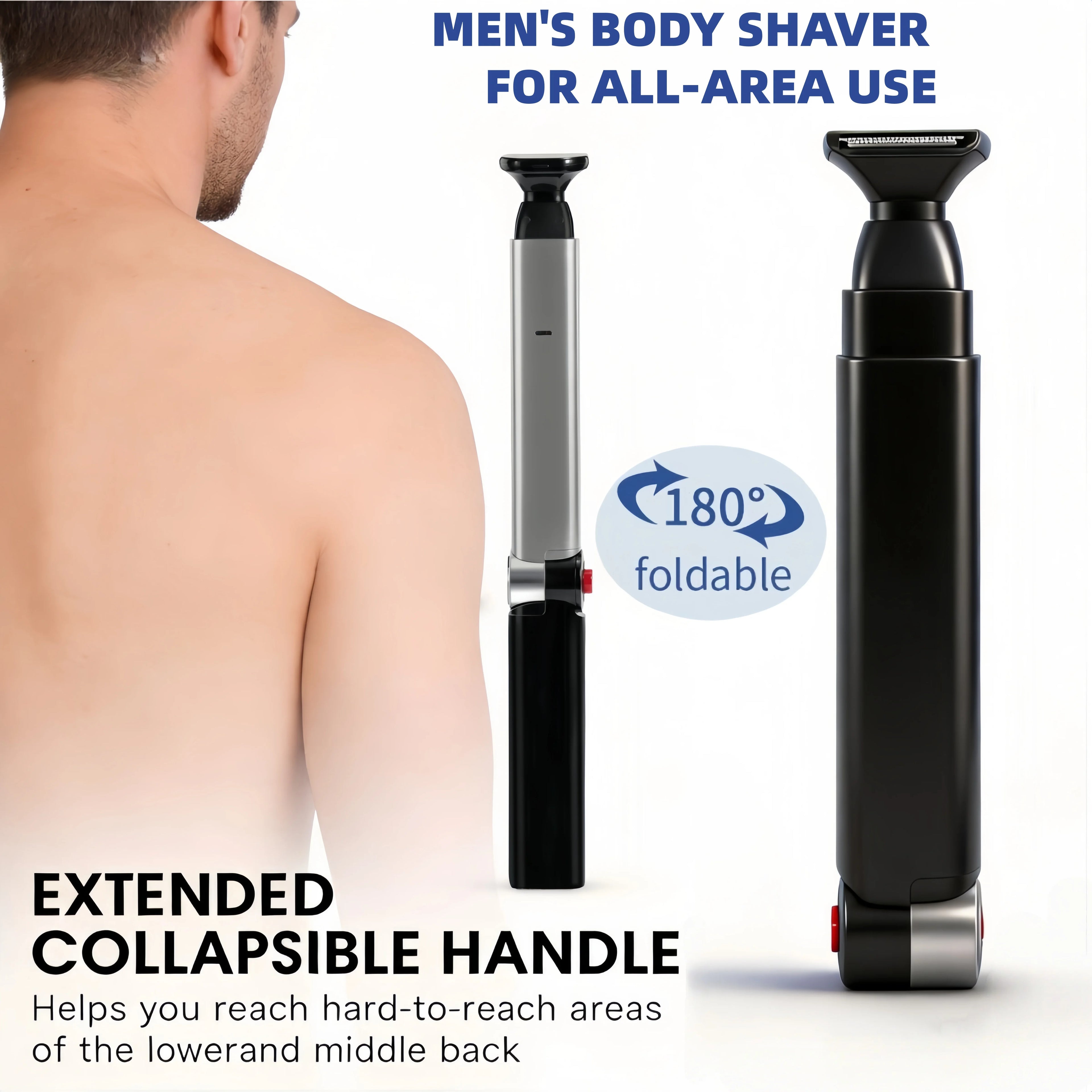 Men Shaving 180 Degrees Foldable Electric Back Hair Shaver Long handle men back shaver 2 In 1 Facial Hair Trimmer Razor