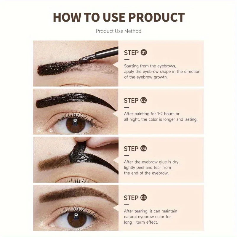 Step-by-step guide for eyebrow tint application and peel-off for long-lasting color