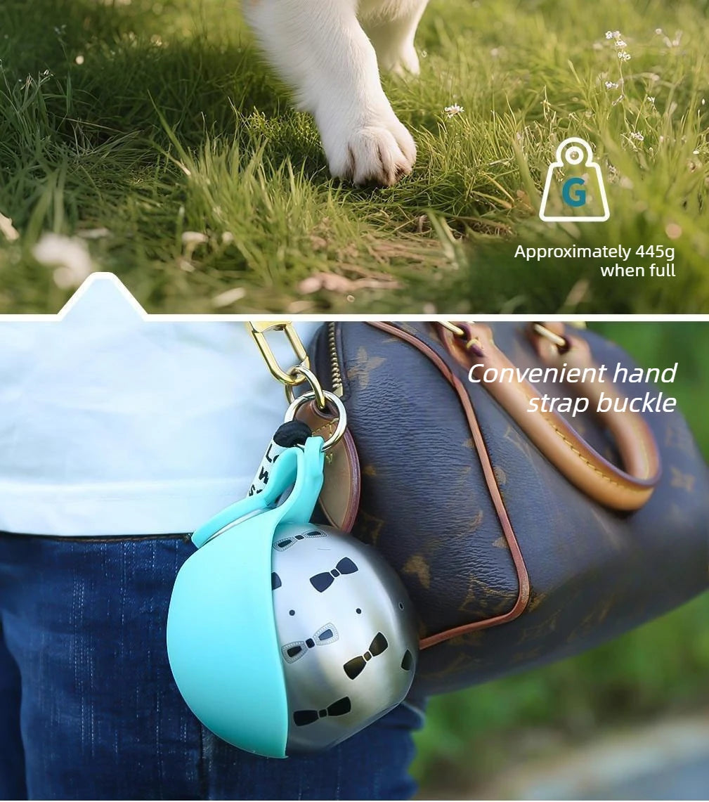 Foldable Stainless Steel Pet Water Bottle Spherical Design Portable Bowl for Small Pets Outdoor Daily Feeding and Drinking