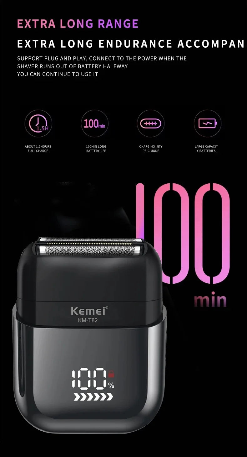 Kemei Foil Shaver Electric Razor for Men's Face Compact Travel Shavers Waterproof Close Shave Trimmer USB-C Rechargeable Gifts