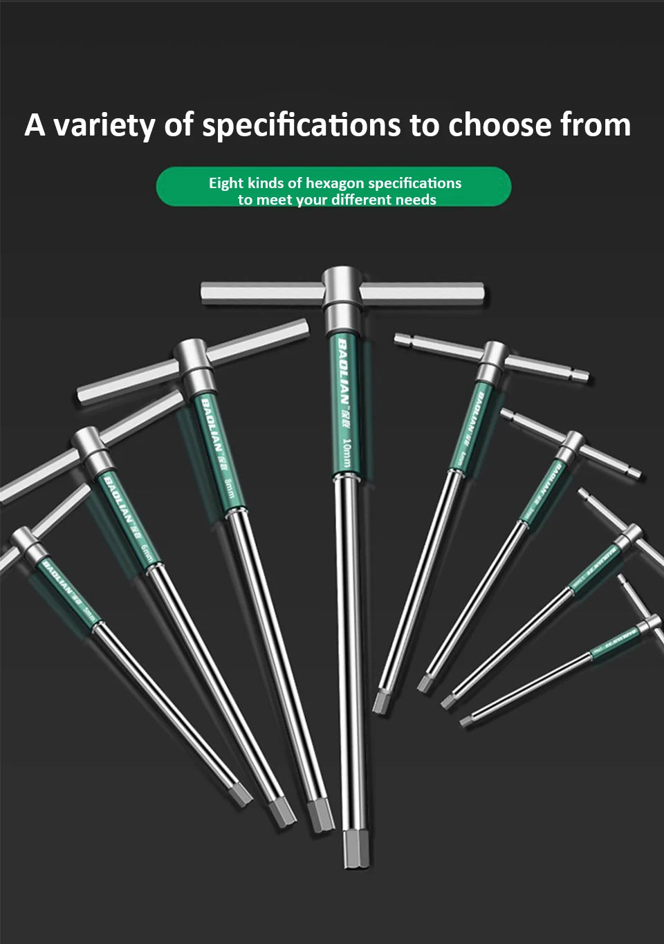 T/L Torx Screwdriver T-Type Allen Hex Wrench 2/2.5/3/3.5/4/4.5/5/6/8/10MM Extended T-Type Chrome Spanner Socket Wrench Hand Tool