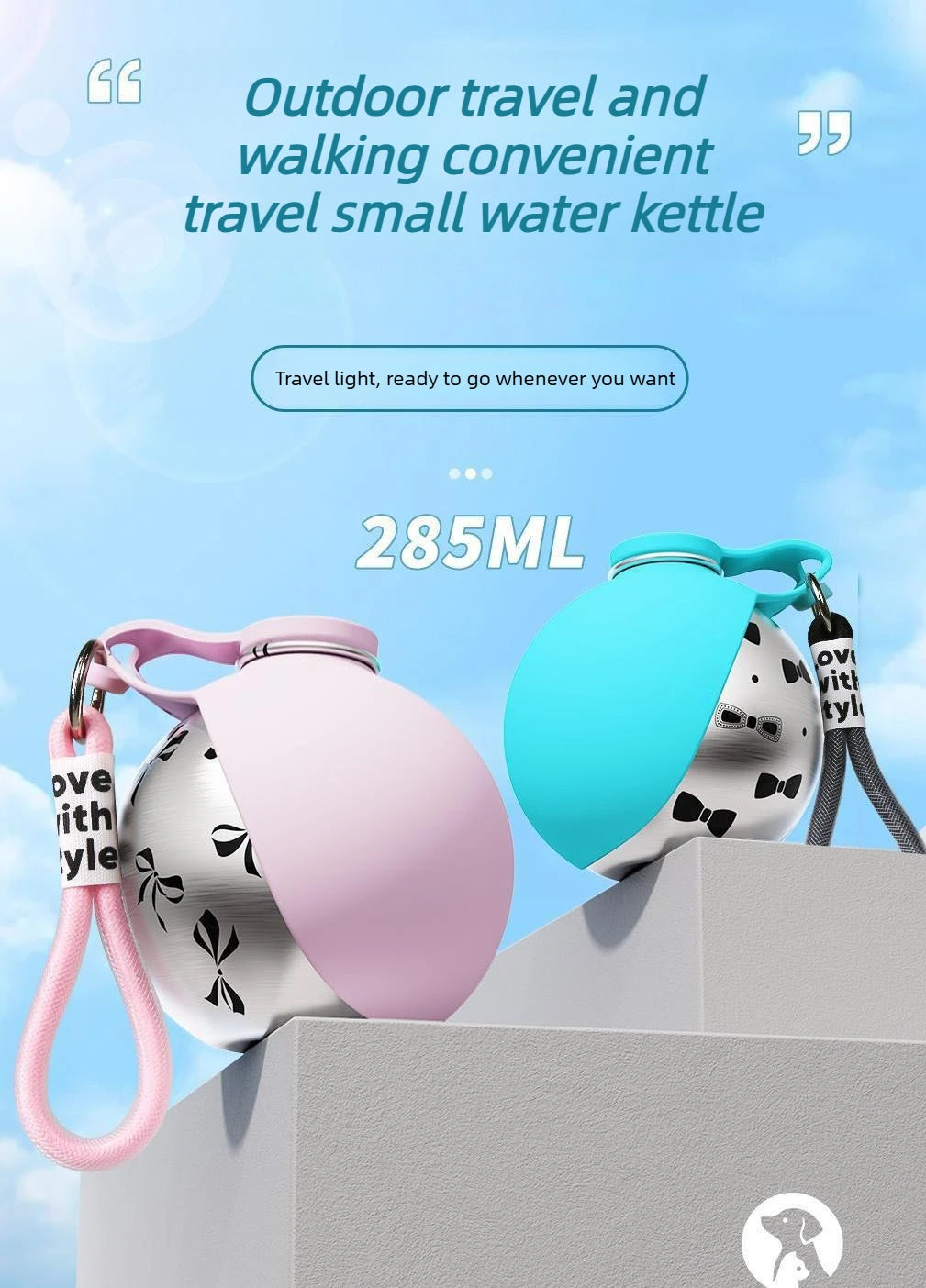 Foldable Stainless Steel Pet Water Bottle Spherical Design Portable Bowl for Small Pets Outdoor Daily Feeding and Drinking