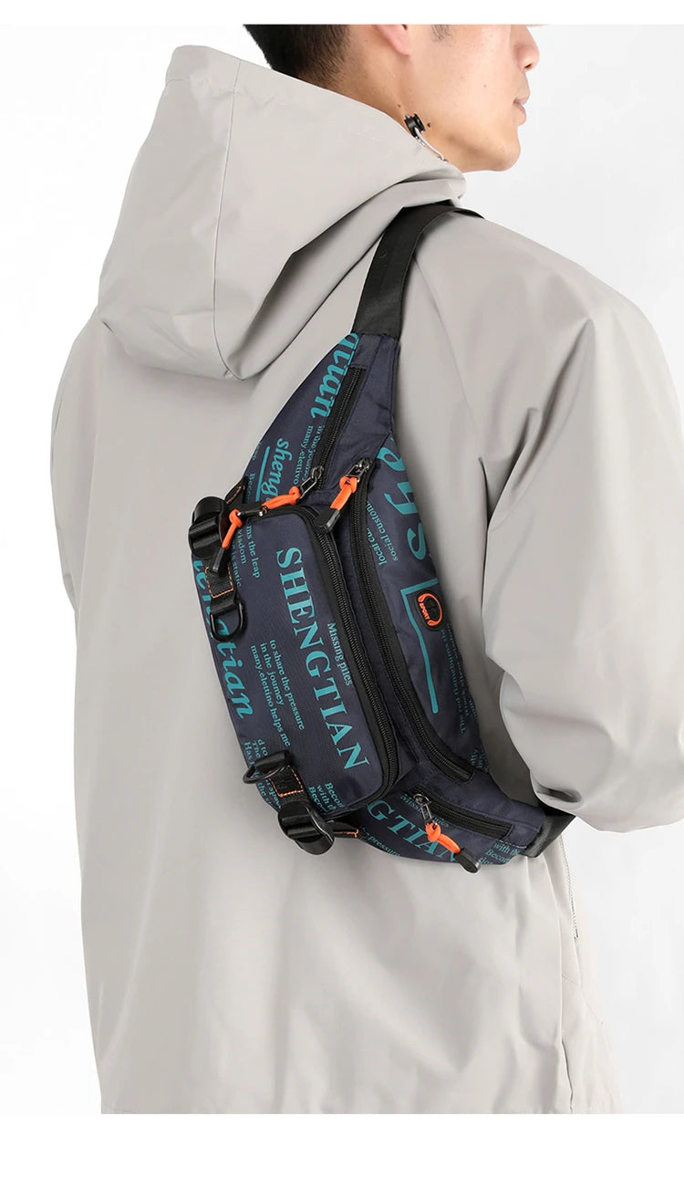 Summer Large Capacity Waterproof Nylon Sports Crossbody Bag for Men Casual Outdoor Leisure Mobile Phone Bag Trendy Sports Wai...