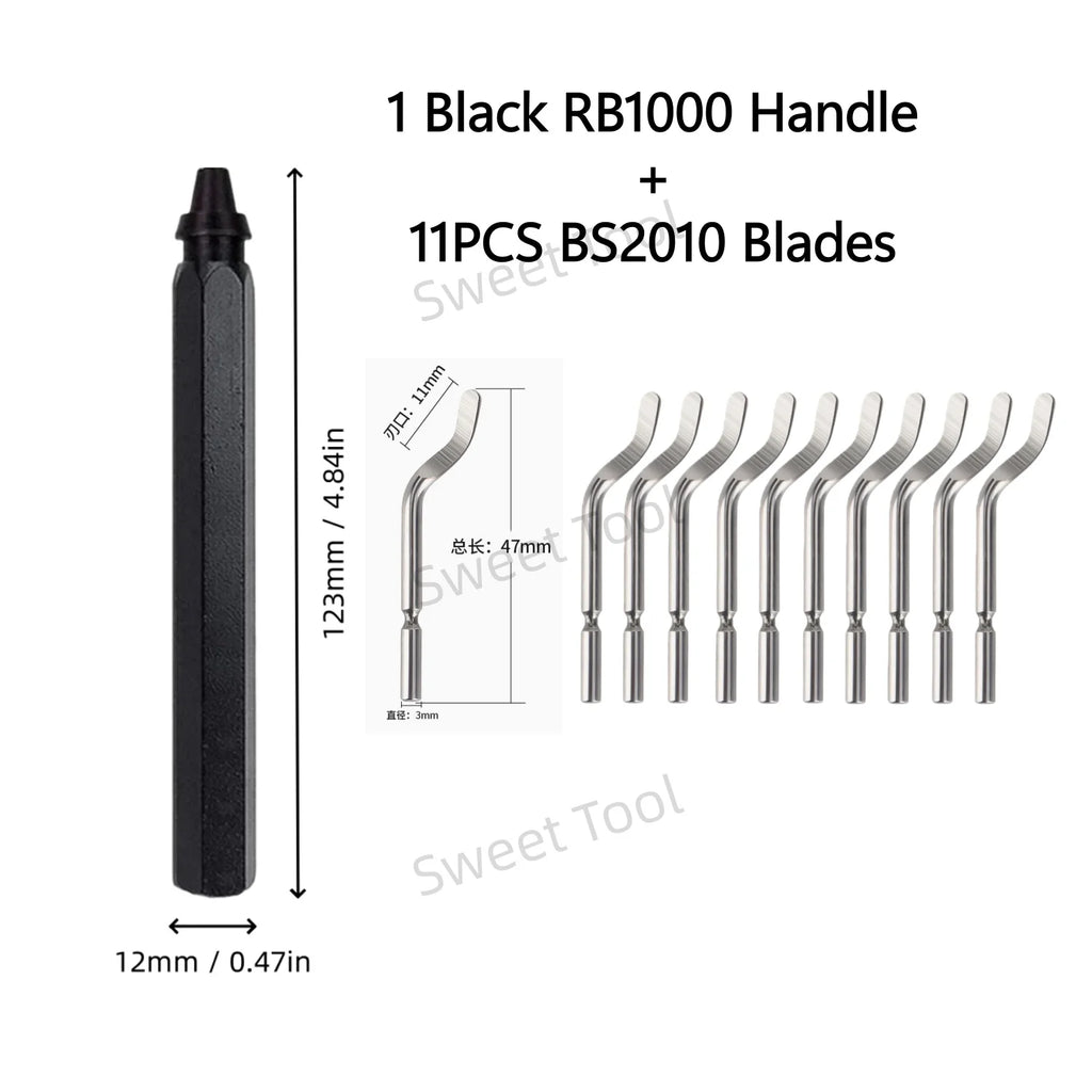 Deburring Tool Set RB1000 Black Metal Handle with 1/10/11 Swivel Blades for Metal PVC Plumbing 3D Printing Plastic Copper Resin