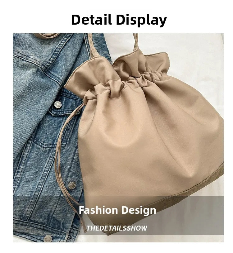 Casual Large Nylon Bucket Bag Women's Simple Style Korean Version Winter 2025 New Fashion Shoulder Handbag Soft Polyester