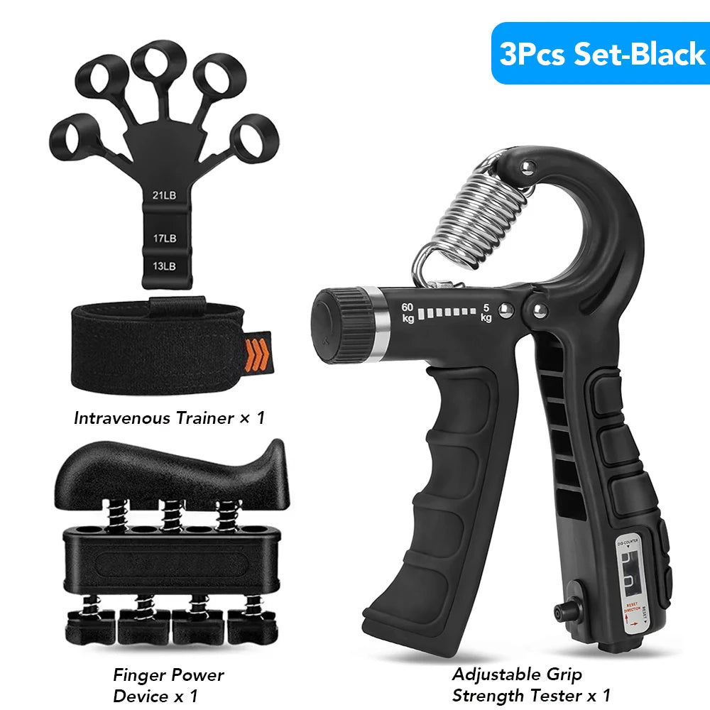 5-60Kg Adjustable Grip Strength Trainer with Finger Exerciser Hand Grip Strengthener for Muscle Building and Injury Recover
