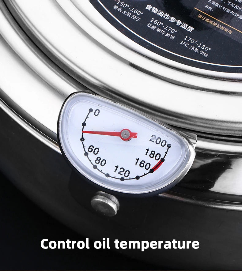 Japanese Deep Frying Pot With A Thermometer And A Lid Fryer Pan 304 Stainless Steel Kitchen Tempura Oil Frying Pan Fryer