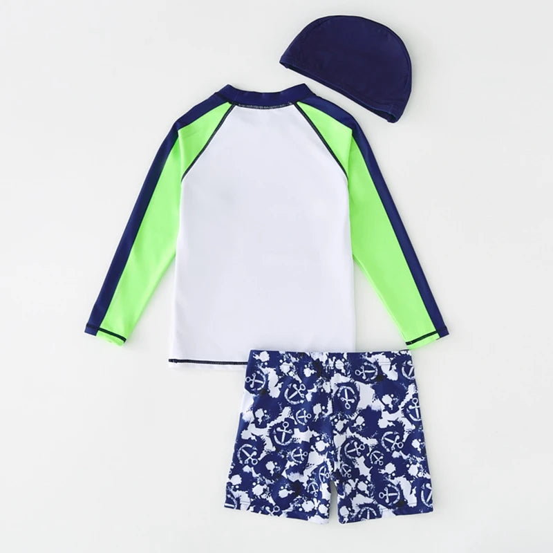 Children's Swimsuit Orange Long Sleeve Rash Guard Kids UPF50 UV Protection Boy's Beach Clothes Shark Swimming Bathing Suit Kids