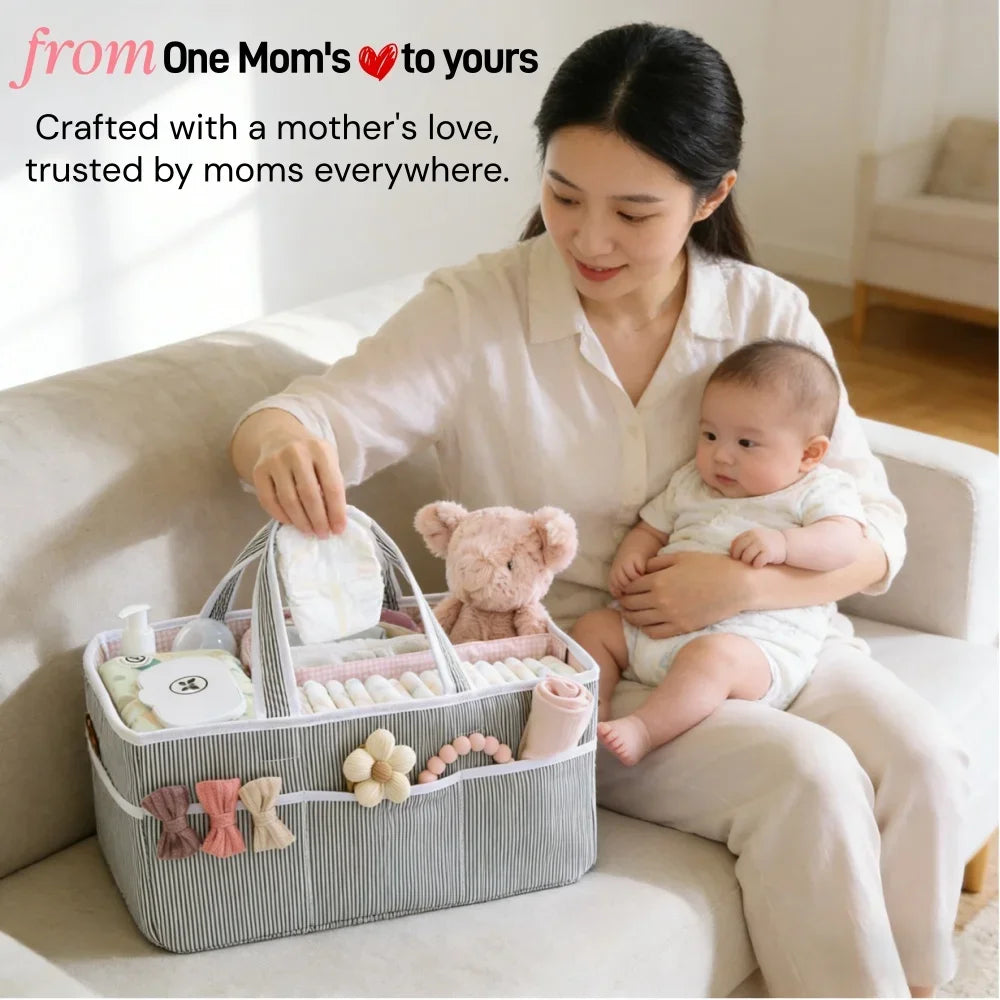 Baby Diaper Caddy Organizer - Large Tote Bag for Newborn essentials Boy or Girl - Baby Shower Basket - Nursery Must Haves