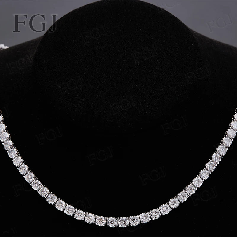 100% Real Moissanite Tennis Necklace for Woman Men Wedding Jewelry With GRA 925 Sterling Silver Plated 18K White Gold Necklace