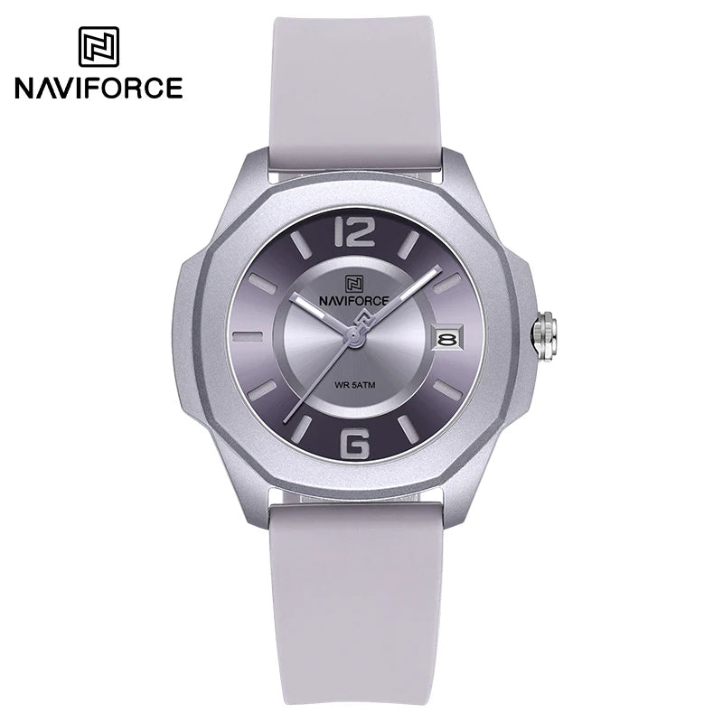 NAVIFORCE Sports Casual Watches for Woman Soft Silicone Strap Classic Fashion 30m Waterproof Date Display Ladies Gift Wristwatch