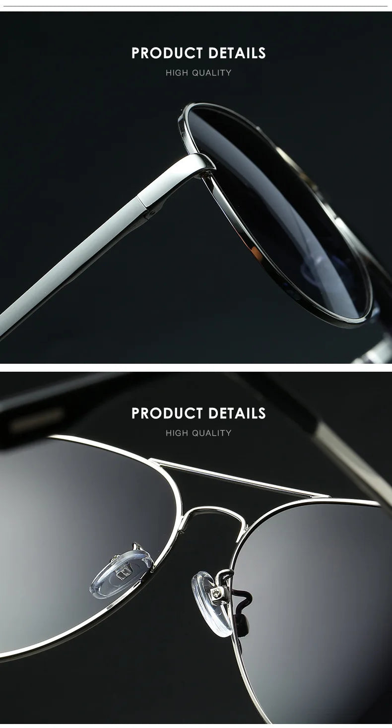 Close-up of stylish aviator sunglasses with silver metal frame and dark tinted lenses