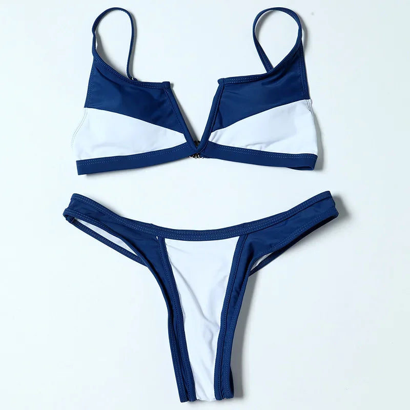 Splicing Denim V Shaped Thong Bikini Women Swimsuit Female Swimwear Two Pieces Bikini Set Bather Push Up Bathing Suit Swim Lady