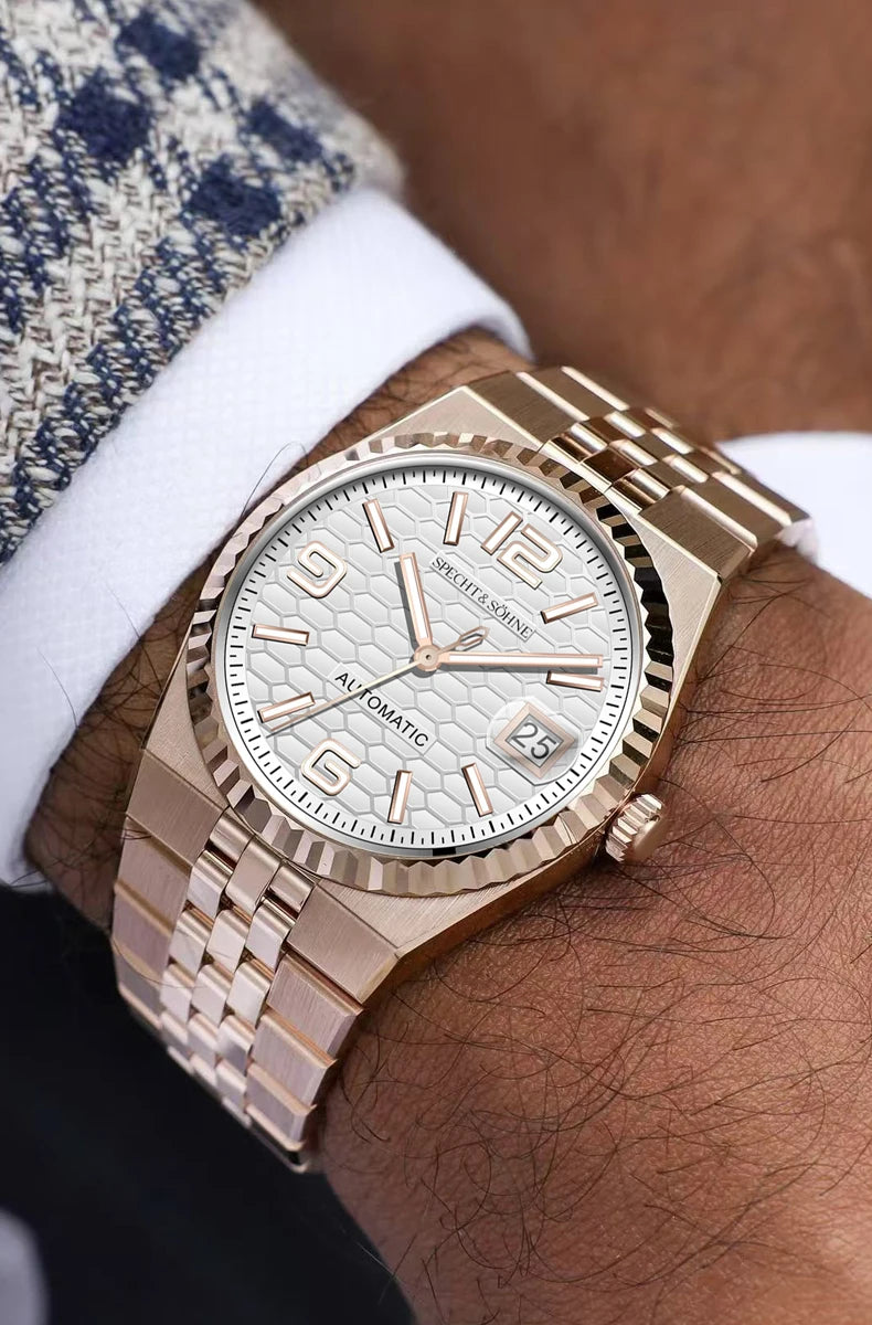 New Specht & Söhne Men's Watches Japan 8215 Automatic Mechanical Watch Rose Gold Stainless Steel Sapphire Crystal Waterproof