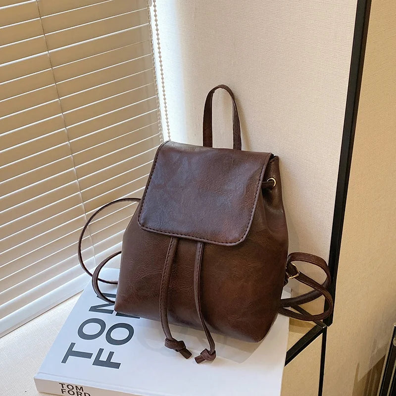 Compact Brown Retro Shoulder Bag Women's Spring Summer New Simple Artistic Match Double Rope Single Shoulder Bag Casual Style