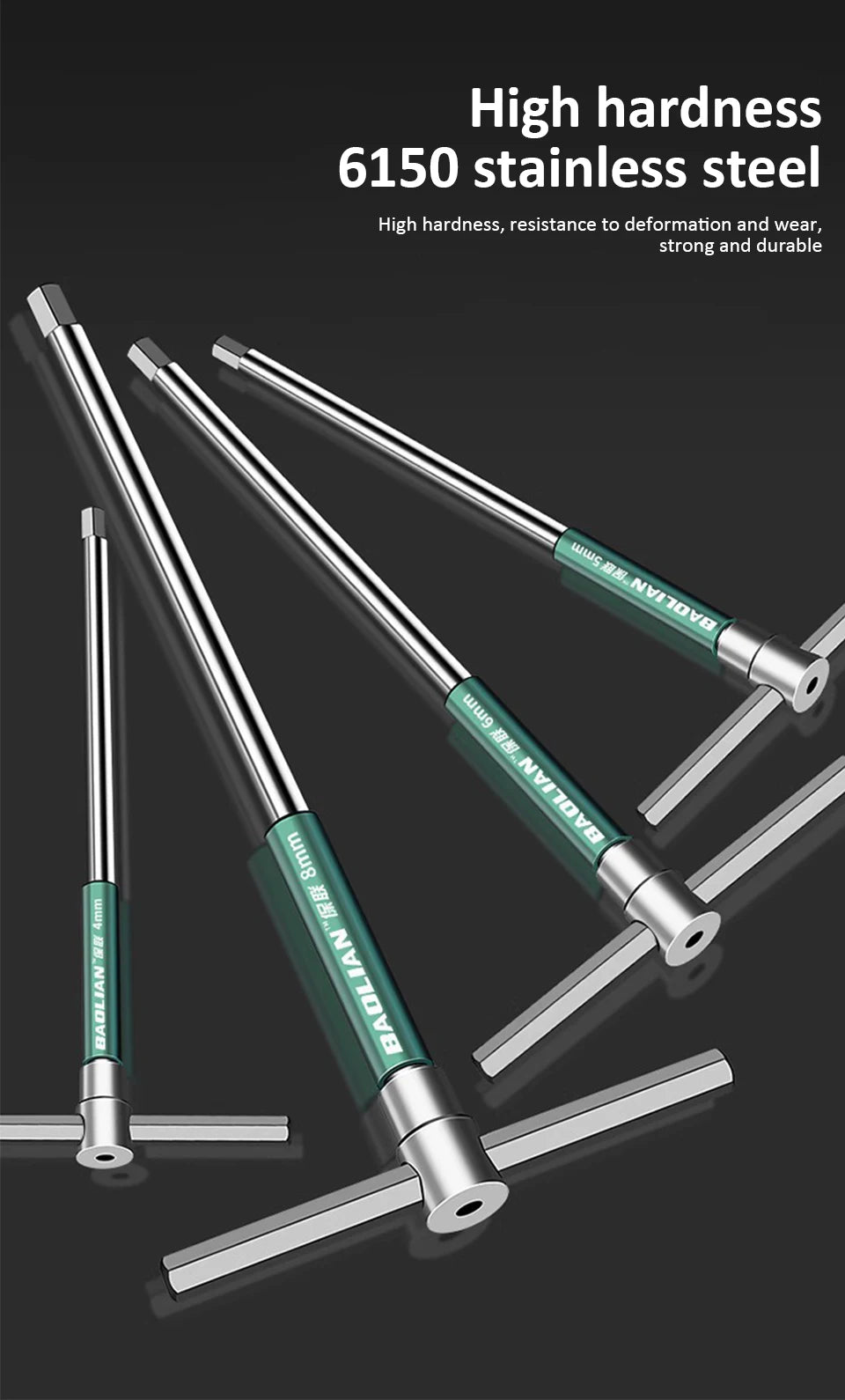 T/L Torx Screwdriver T-Type Allen Hex Wrench 2/2.5/3/3.5/4/4.5/5/6/8/10MM Extended T-Type Chrome Spanner Socket Wrench Hand Tool