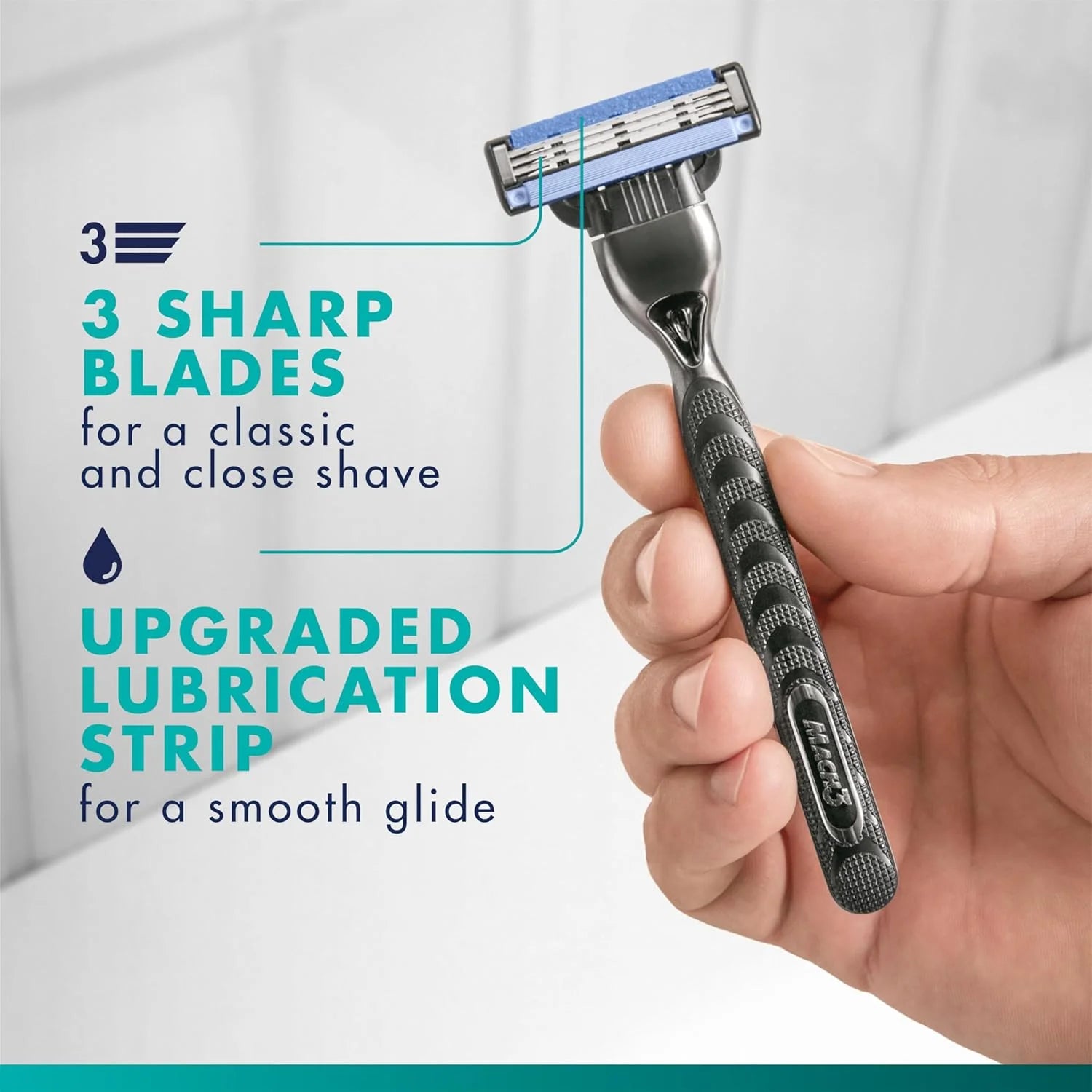 Gillette Mach3 Shaving Razor for Men,1 Razor Gillette 3-Blade Handle for Men’s Grooming,5 Razor Blade Refills,Lubrication Strip