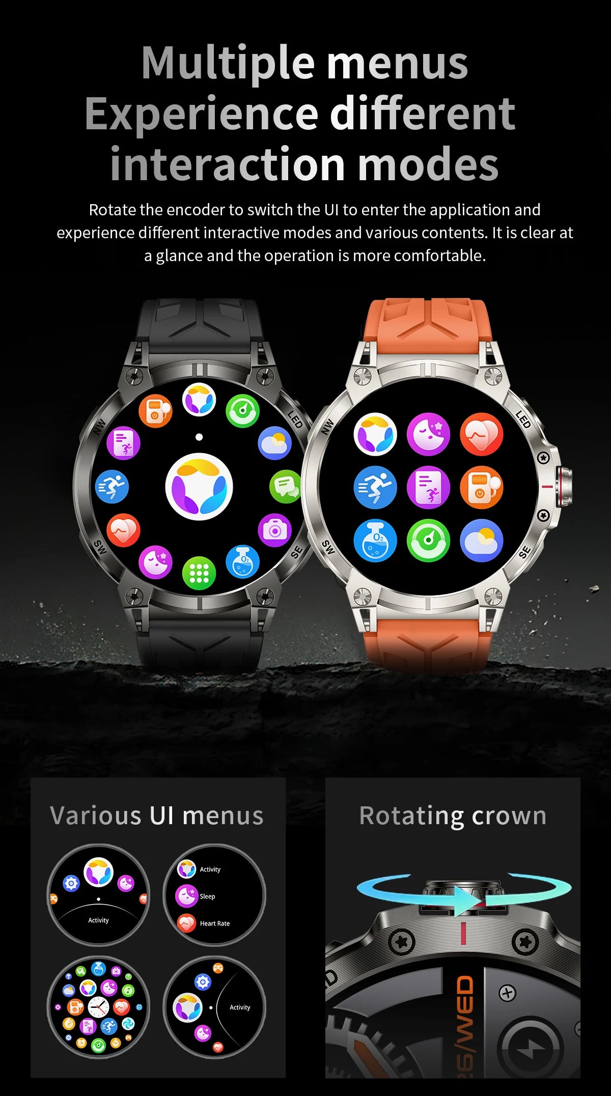 Military smartwatch men,760mAh Bluetooth call,LEDflashlight,compass,1.85HD Large screen,heart rate.blood pressure,IP68waterproof