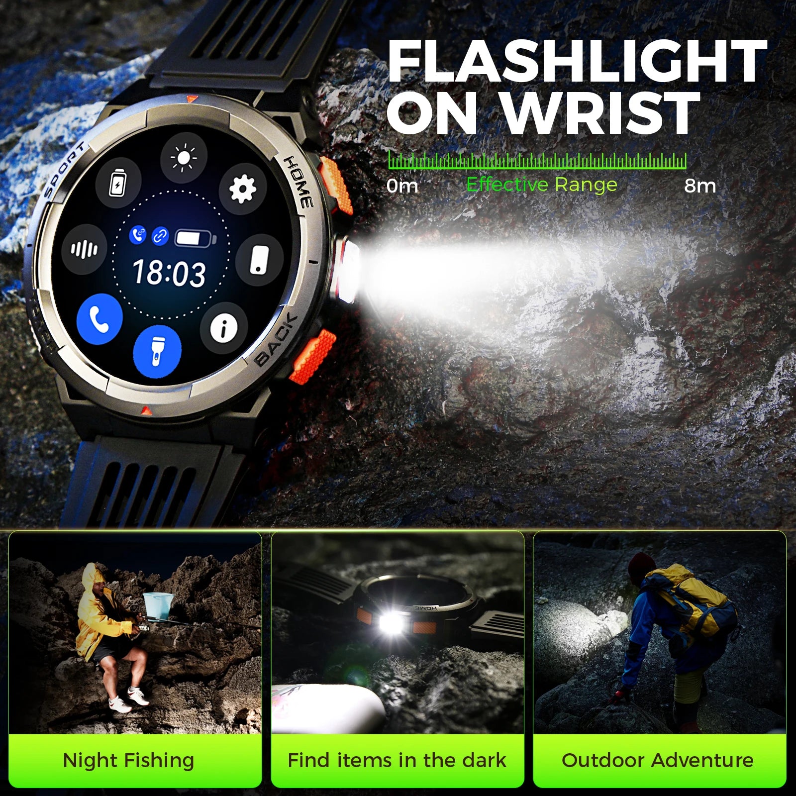 EIGIIS Smart Watch KE5 2024 3ATM Waterproof Original Design Sports Watch With Compass And Altitude Barometer LED Flashlight Call