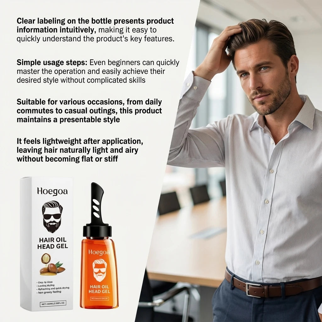 2 In 1 Men's Hair Styling Gel With Wide Tooth Comb Long-Lasting Fluffy Strong Hold Add Shine No-Greasy Hair Styling Oil Pomade