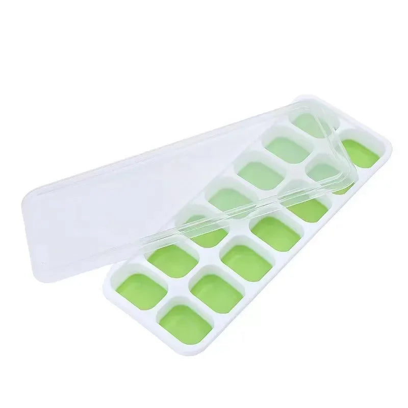 Silicone Ice Cube Mold Trays Reusable Ice Tray with Lid 14 Cube Easy Release Whiskey Cocktail Freezer Container
