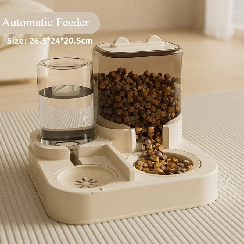 1EE 1Automatic Cat Feeder & Water Fountain Set - Food Grade Plastic - for Cats & Dogs - Gravity Feed Design