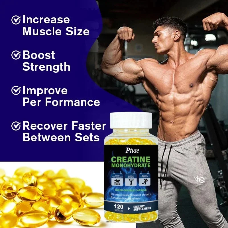 Ptvse Monohydrate Creatine Capsules Strength Muscle for Adults Endurance and Energy Support Enhance Athletic Performance