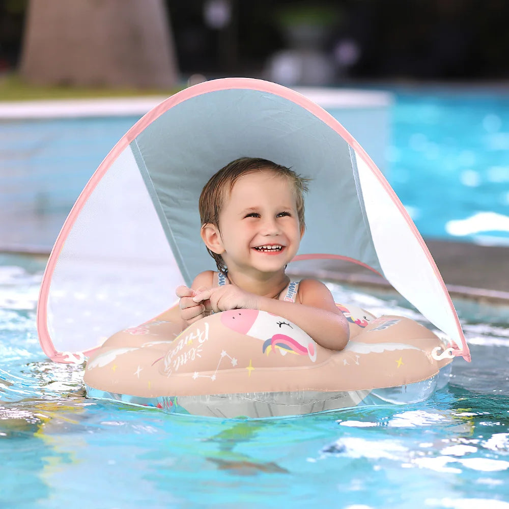 Swimbobo Baby Swimming Float With Canopy Inflatable Infant Floating Ring Kids Swim Pool Accessories Circle Bathing Summer Toys