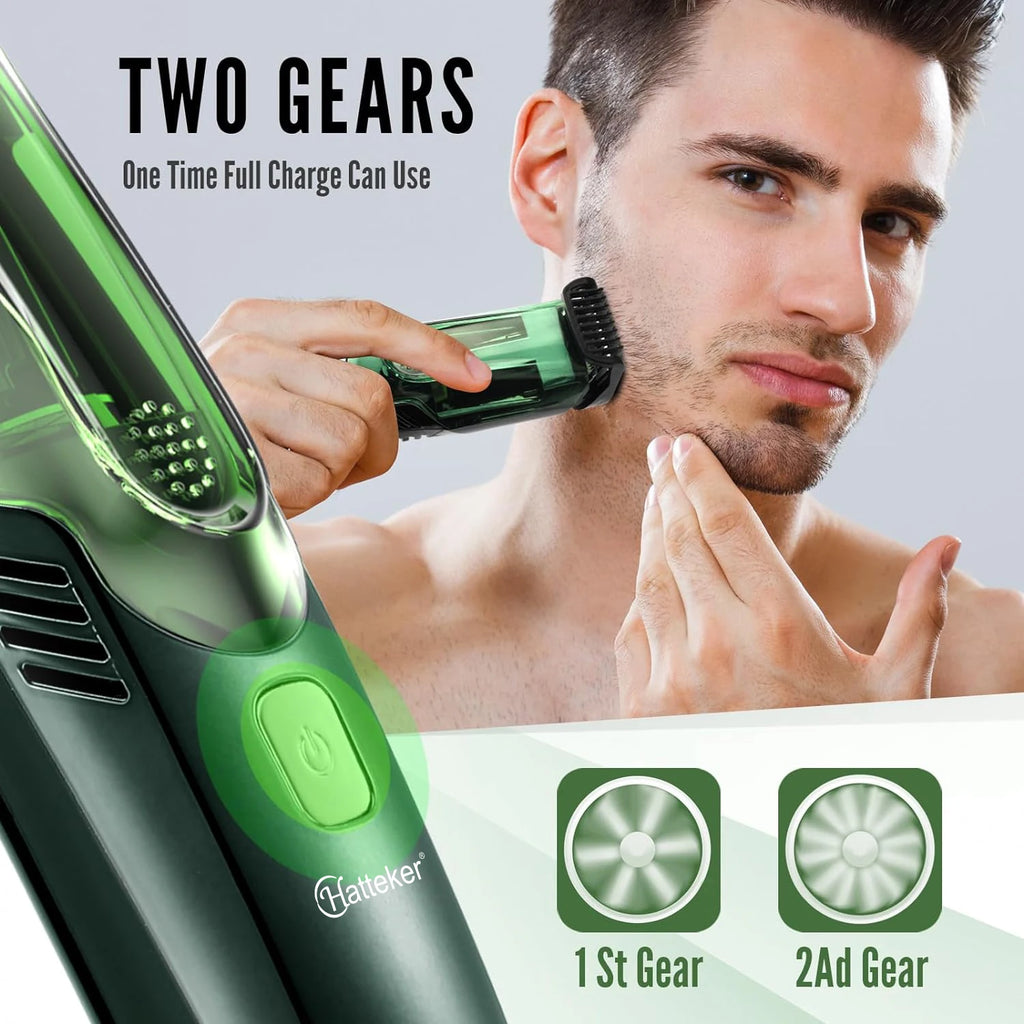 Hatteker Cordless Beard Trimmer Men Rechargeable Electric Shaver Built-in Vacuum Clipper for Mustache Sideburns IPX6 Washable