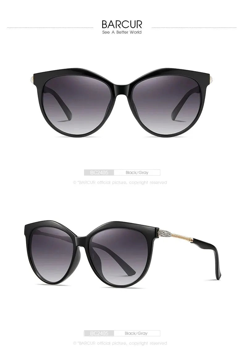 BARCUR Polarized Cat Eye Sunglasses Women Gradient Round Sun Glasses for Women Oculos Lunette De Soleil Femme