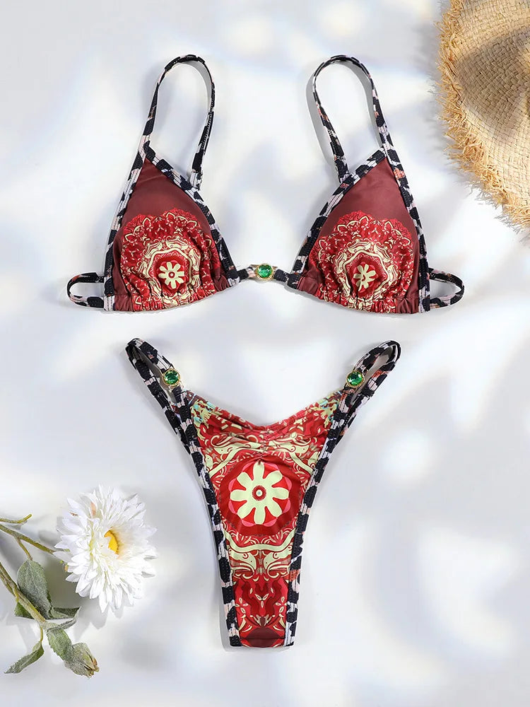 Extreme Print Bikini for Women Cut Out Swimwear Low Waist Swimsuit Micro Bikinis Set Bathing Suit Triangle Beachwear 2024