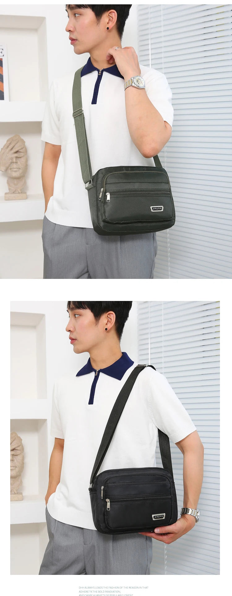 Casual Unisex Crossbody Bag Large Capacity Multi-layer Business Handling Bag Soft Nylon Material Zipper Closure Leisure Trave...