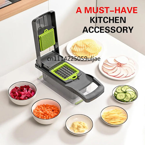 16-in-1 Professional Kitchen Slicer with Cleaver Blade, Multi-Function Food Chopper for Potatoes, Tomatoes, and Vegetables